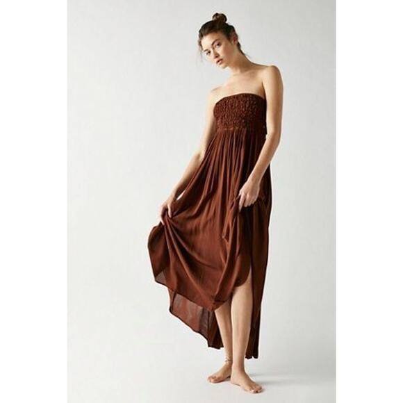 New Free People Turning Up The Temperature Maxi $118 SMALL Desert Topaz Brown - Picture 2 of 3